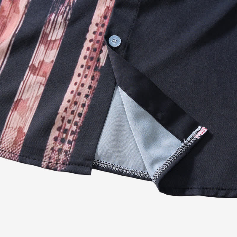 Chemise à manches courtes rétro noire et beige à motif drapeau américain vieilli - image 9