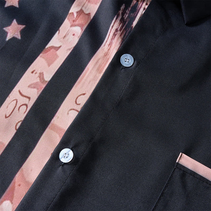 Chemise à manches courtes rétro noire et beige à motif drapeau américain vieilli - image 6