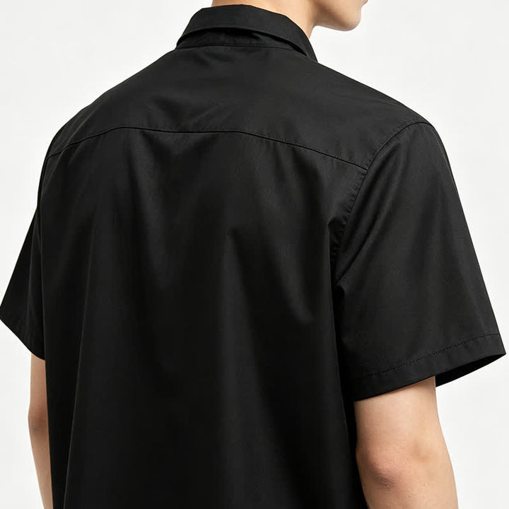 Chemise à manches courtes rétro noire et beige à motif drapeau américain vieilli - image 2