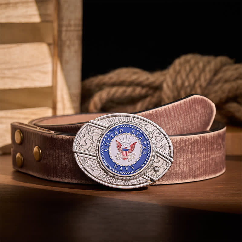Ceinture en cuir avec boucle de couteau pliant dissimulée à faire soi-même, ornée de l'aigle et de l'ancre de l'US Navy. - Aigle et Ancre - Ceinture marron vieillie - 42 - image 5