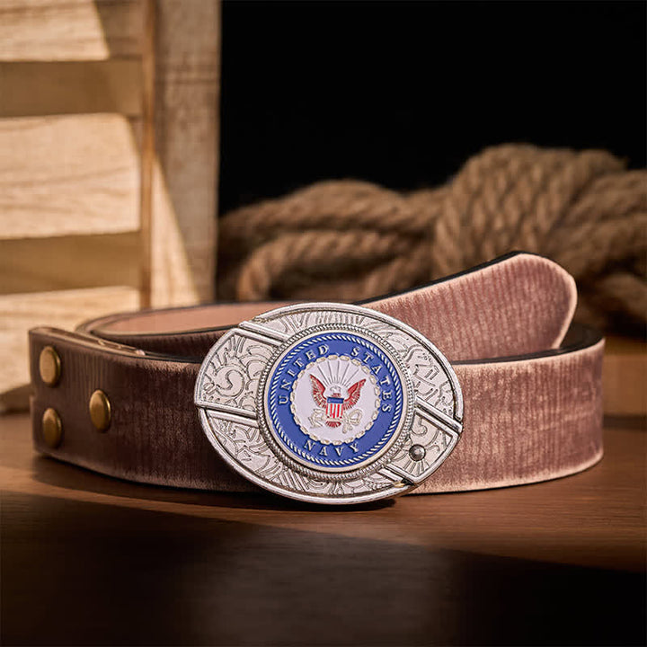 Ceinture en cuir avec boucle de couteau pliant dissimulée à faire soi-même, ornée de l'aigle et de l'ancre de l'US Navy. - Aigle et Ancre - Ceinture marron vieillie - 42 - image 5