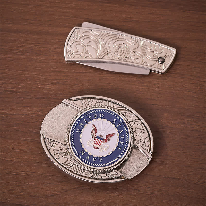 Ceinture en cuir avec boucle de couteau pliant dissimulée à faire soi-même, ornée de l'aigle et de l'ancre de l'US Navy. - image 10