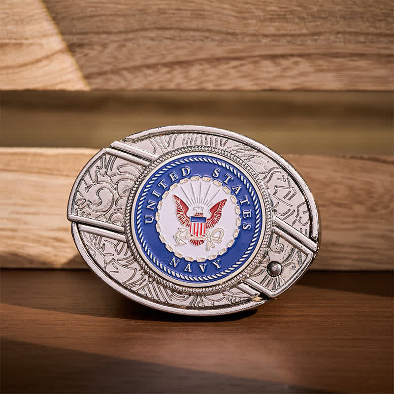 Ceinture en cuir avec boucle de couteau pliant dissimulée à faire soi-même, ornée de l'aigle et de l'ancre de l'US Navy. - Aigle et Ancre - Sans ceinture - Ceinture non incluse - image 0