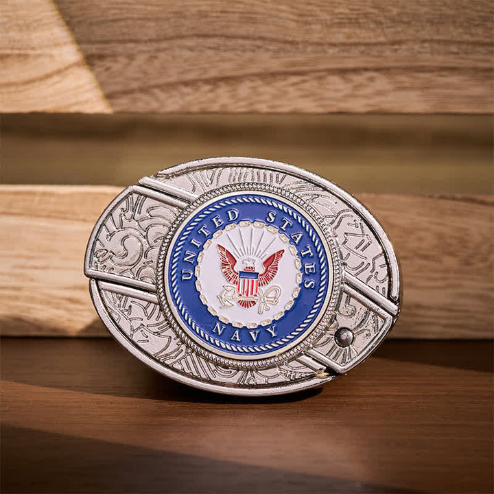 Ceinture en cuir avec boucle de couteau pliant dissimulée à faire soi-même, ornée de l'aigle et de l'ancre de l'US Navy. - Aigle et Ancre - Sans ceinture - Ceinture non incluse - image 0