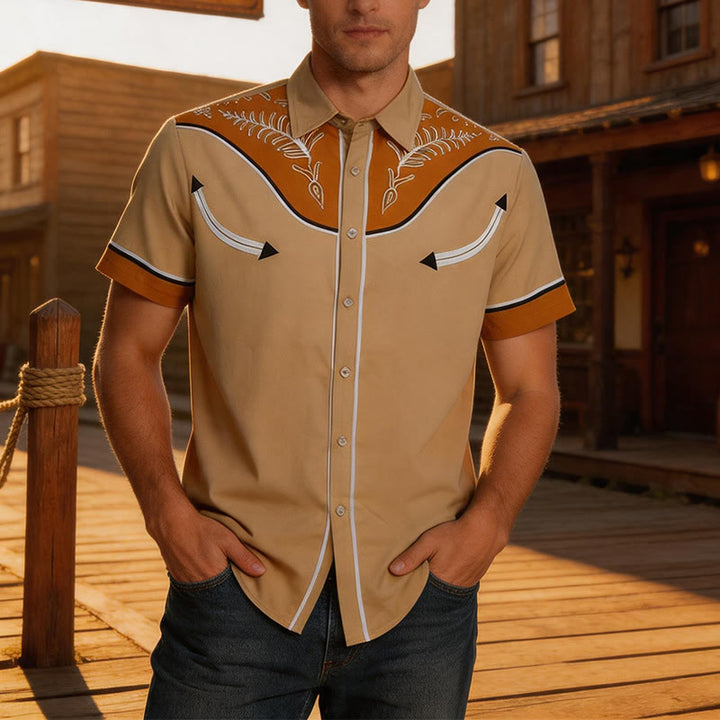 Chemise à manches courtes imprimée style western pour homme - Jaune - 5XL - image 4