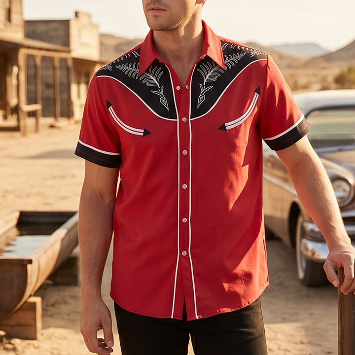 Chemise à manches courtes imprimée style western pour homme - Rouge - 5XL - image 0