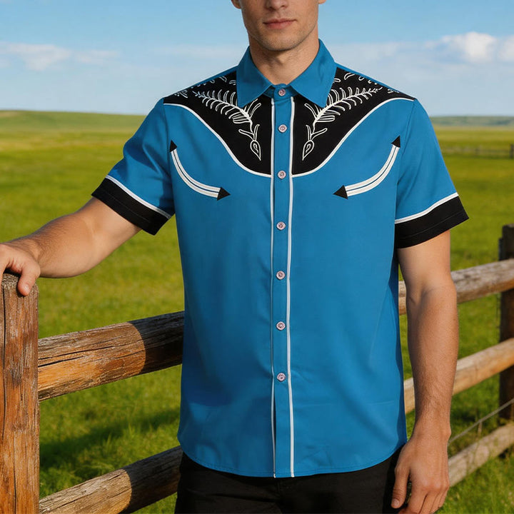 Chemise à manches courtes imprimée style western pour homme - Bleu - 5XL - image 6