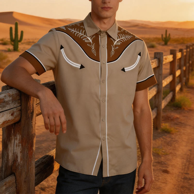 Chemise à manches courtes imprimée style western pour homme - Brun - 5XL - image 5