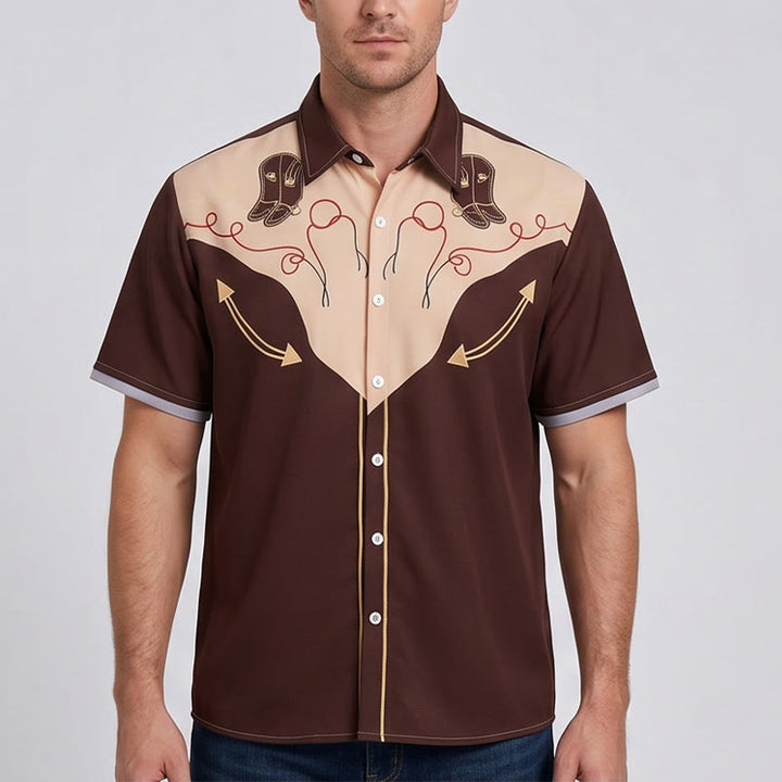 Chemise à manches courtes pour homme avec imprimé bottes de cowboy rétro western - image 1