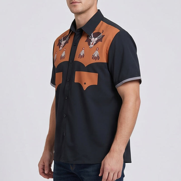 Chemise à manches courtes pour homme avec imprimé tête de chèvre et plumes style western - image 2