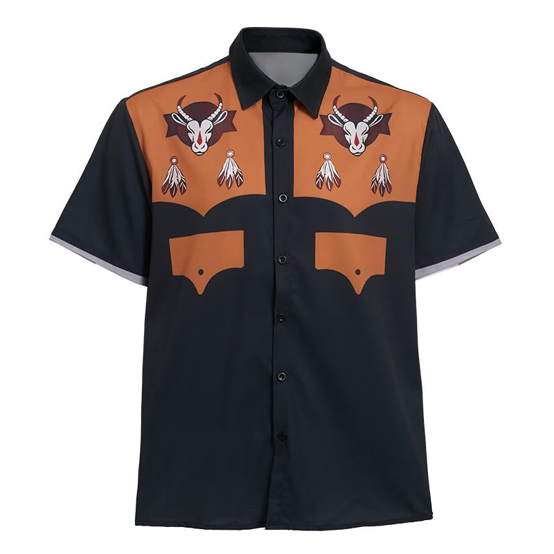 Chemise à manches courtes pour homme avec imprimé tête de chèvre et plumes style western - image 9