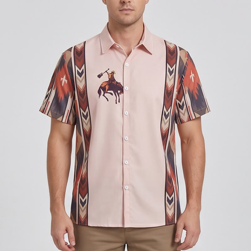 Chemise décontractée à manches courtes pour homme, imprimé cowboy rodéo vintage - image 1