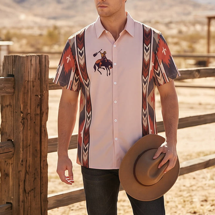 Chemise décontractée à manches courtes pour homme, imprimé cowboy rodéo vintage - Rose - 5XL - image 0