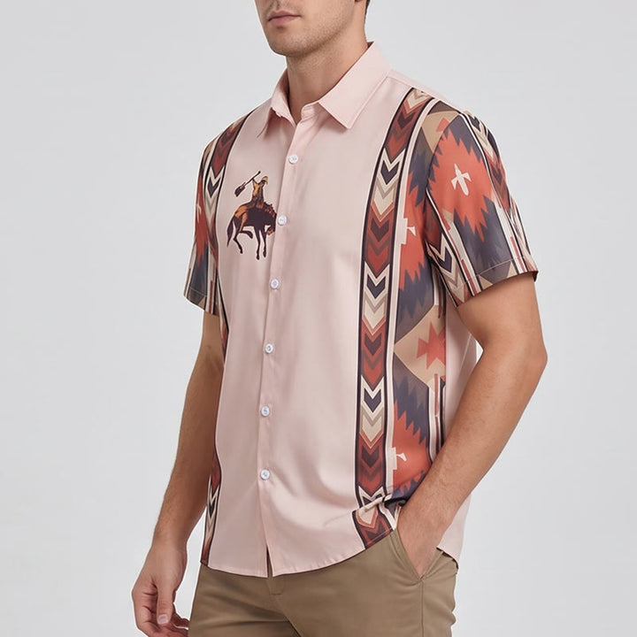 Chemise décontractée à manches courtes pour homme, imprimé cowboy rodéo vintage - image 2