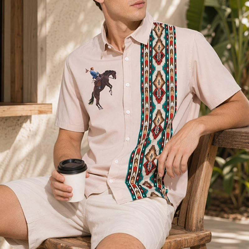 Chemise à manches courtes ample décontractée à imprimé western pour homme - Rose - 5XL - image 0