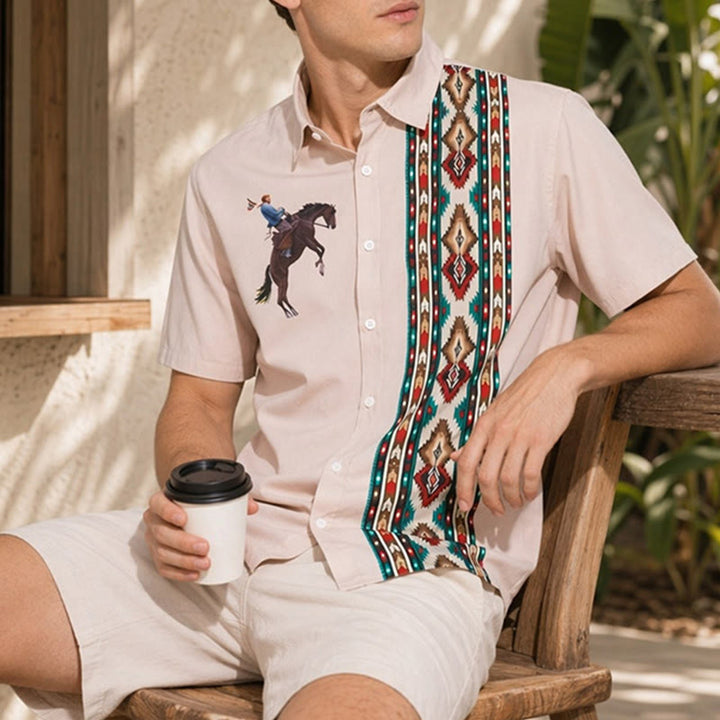 Chemise à manches courtes ample décontractée à imprimé western pour homme - Rose - 5XL - image 0