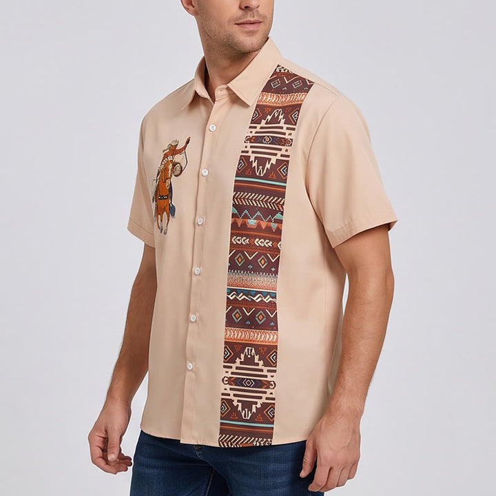 Chemise décontractée à manches courtes pour homme, imprimé cowboy vintage lasso - image 2