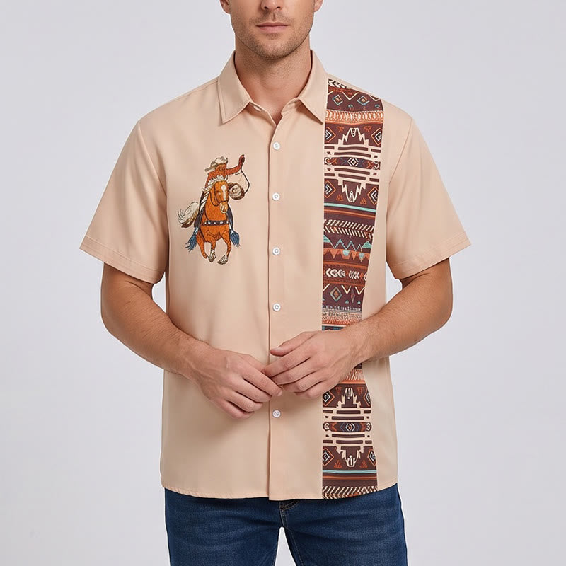 Chemise décontractée à manches courtes pour homme, imprimé cowboy vintage lasso - image 1