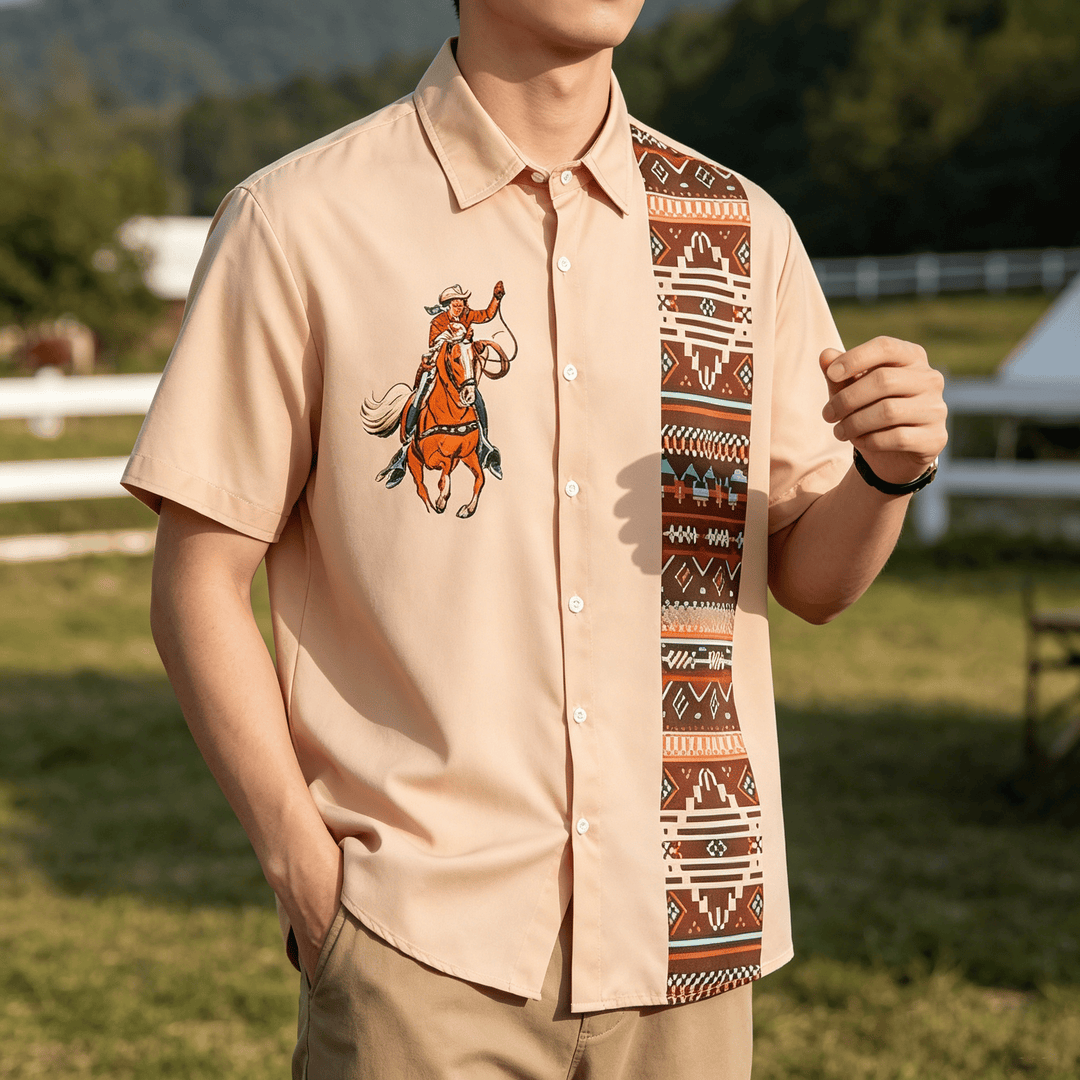 Chemise décontractée à manches courtes pour homme, imprimé cowboy vintage lasso - Rose - 5XL - image 0