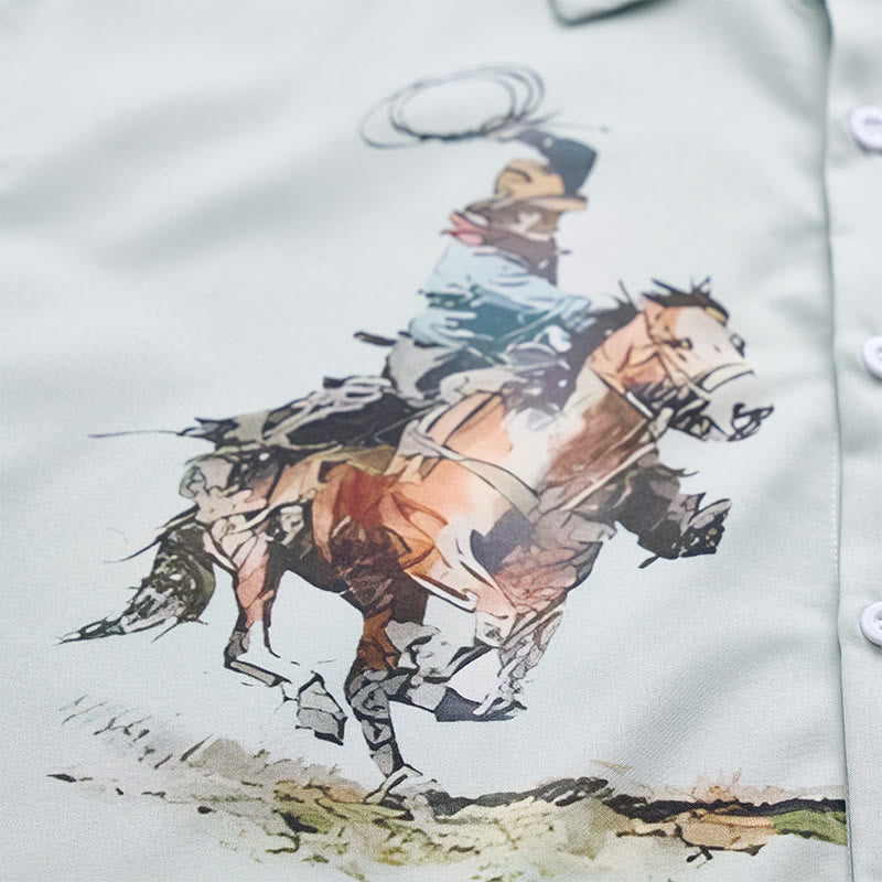Chemise décontractée à manches courtes pour homme, imprimé cowboy vert lasso - image 5