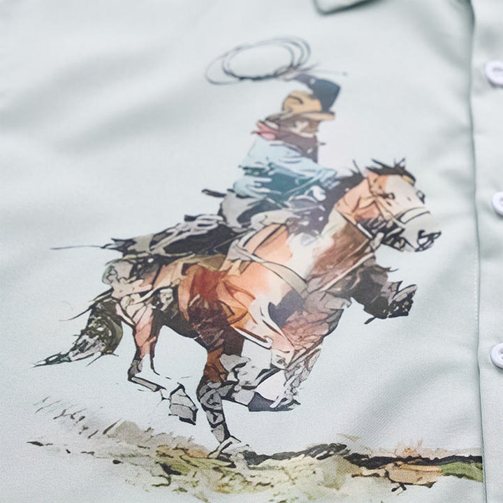 Chemise décontractée à manches courtes pour homme, imprimé cowboy vert lasso - image 5
