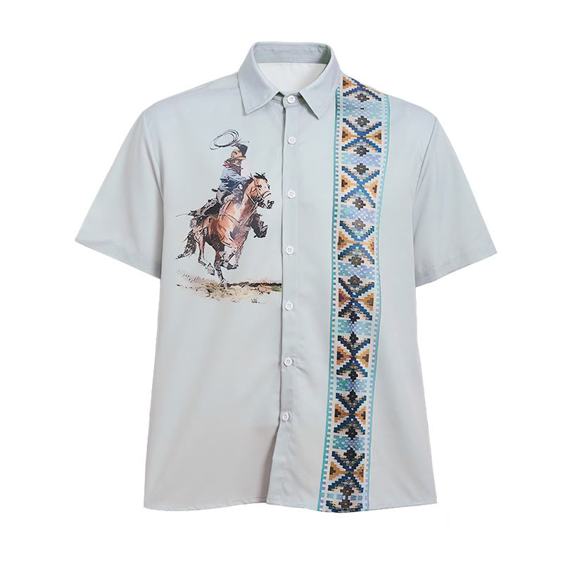 Chemise décontractée à manches courtes pour homme, imprimé cowboy vert lasso - image 9