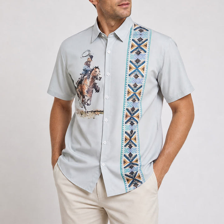 Chemise décontractée à manches courtes pour homme, imprimé cowboy vert lasso - image 1