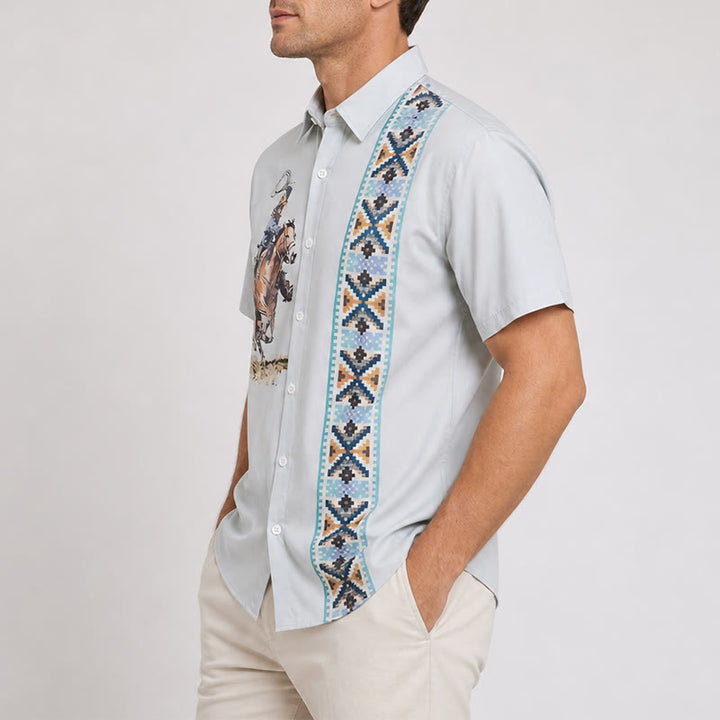 Chemise décontractée à manches courtes pour homme, imprimé cowboy vert lasso - image 2