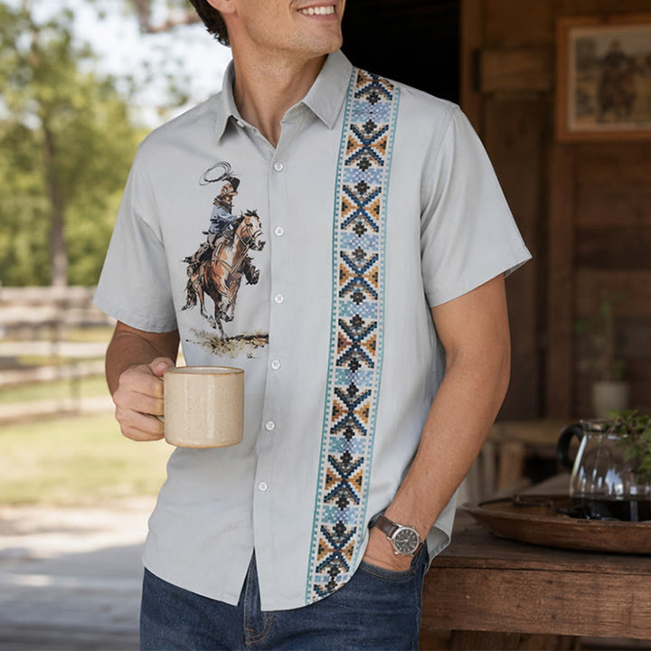 Chemise décontractée à manches courtes pour homme, imprimé cowboy vert lasso - Vert clair - 5XL - image 0