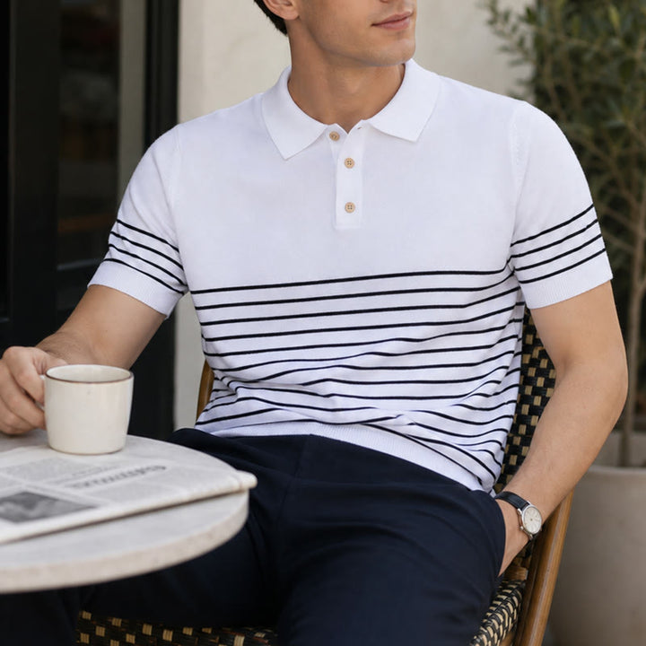 Polo rayé à manches courtes pour homme, coupe classique - Blanc - 3XL - image 0
