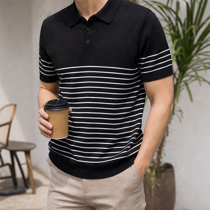 Polo rayé à manches courtes pour homme, coupe classique - Noir - 3XL - image 4