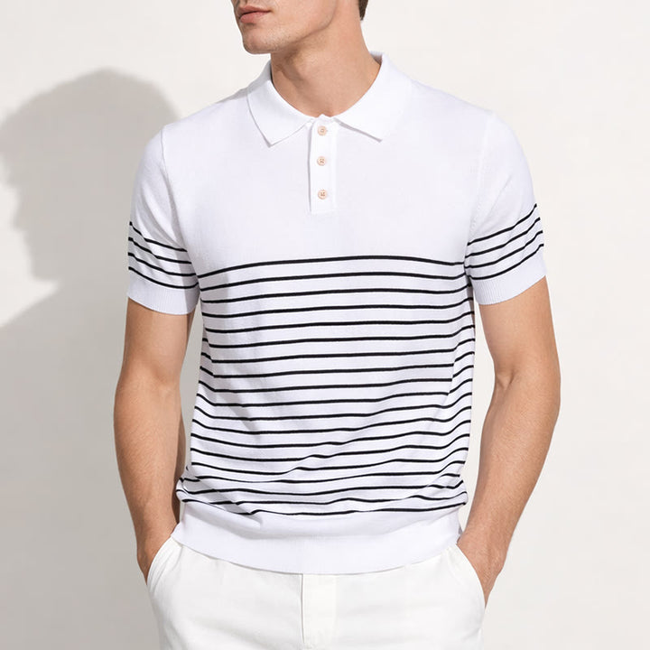 Polo rayé à manches courtes pour homme, coupe classique - image 1