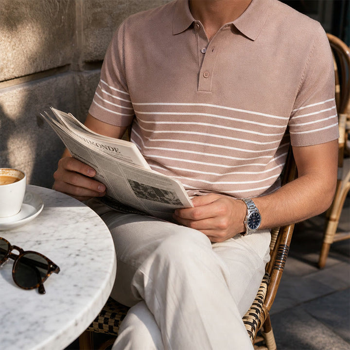 Polo rayé à manches courtes pour homme, coupe classique - Rose clair - 3XL - image 5