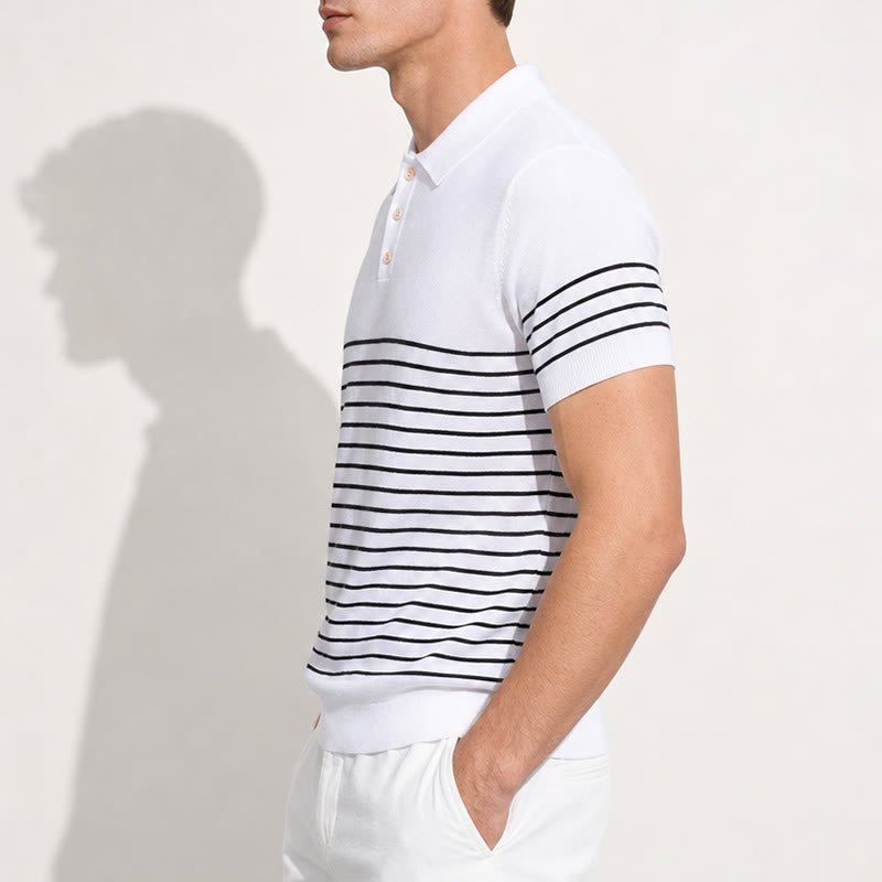 Polo rayé à manches courtes pour homme, coupe classique - image 2