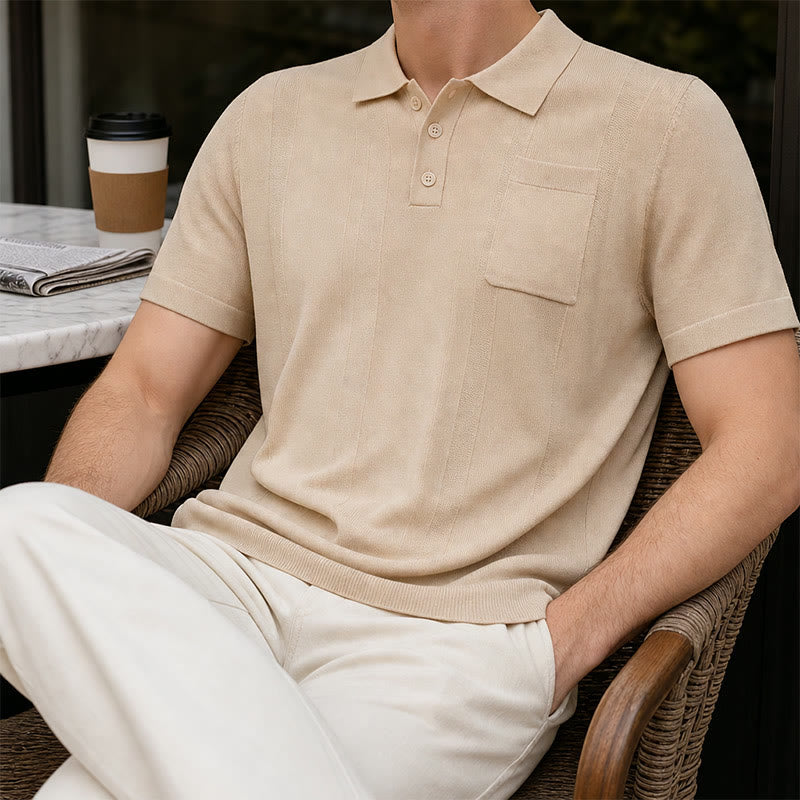 Polo homme à rayures verticales en maille, style décontracté au quotidien - Kaki - 3XL - image 0