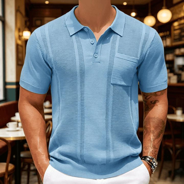 Polo homme à rayures verticales en maille, style décontracté au quotidien - Bleu - 3XL - image 4