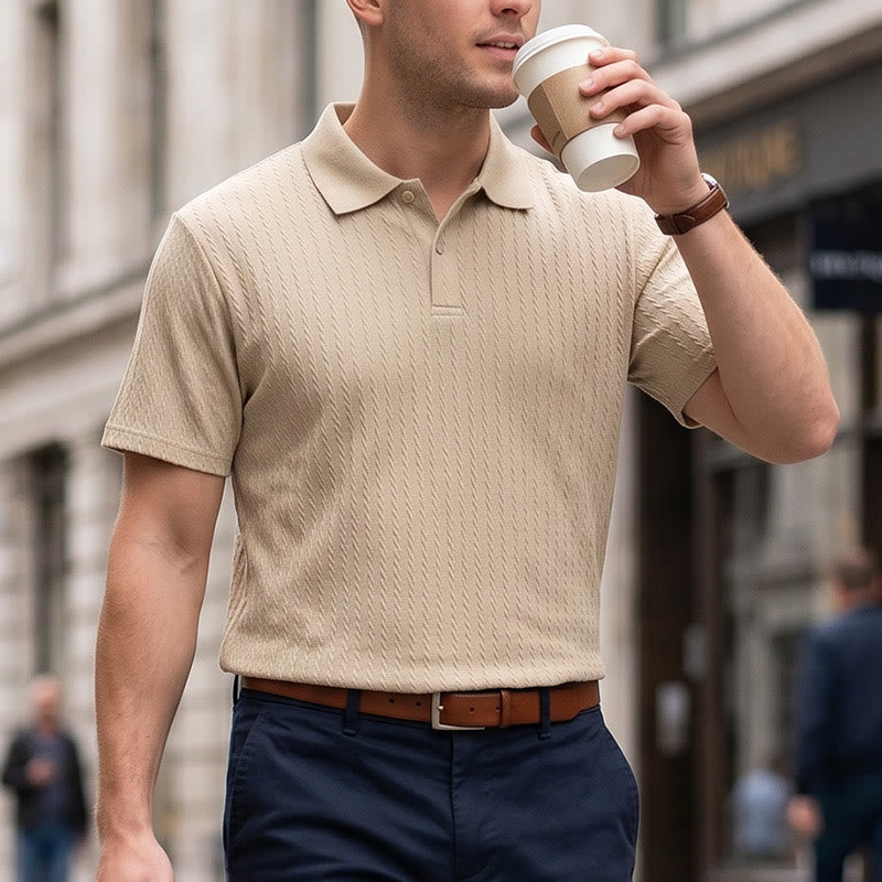 Polo décontracté pour homme en maille texturée respirante, coupe ample - Kaki - 3XL - image 7