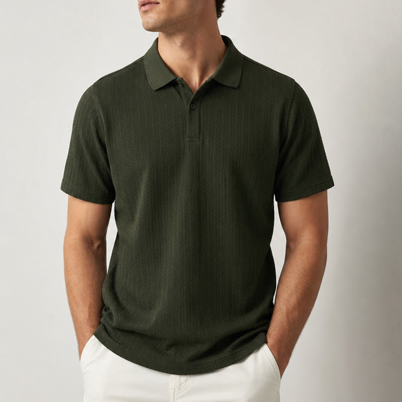 Polo décontracté pour homme en maille texturée respirante, coupe ample - image 1
