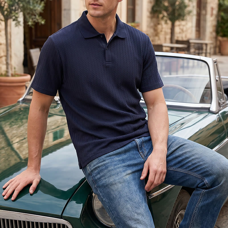 Polo décontracté pour homme en maille texturée respirante, coupe ample - Bleu marine - 3XL - image 8