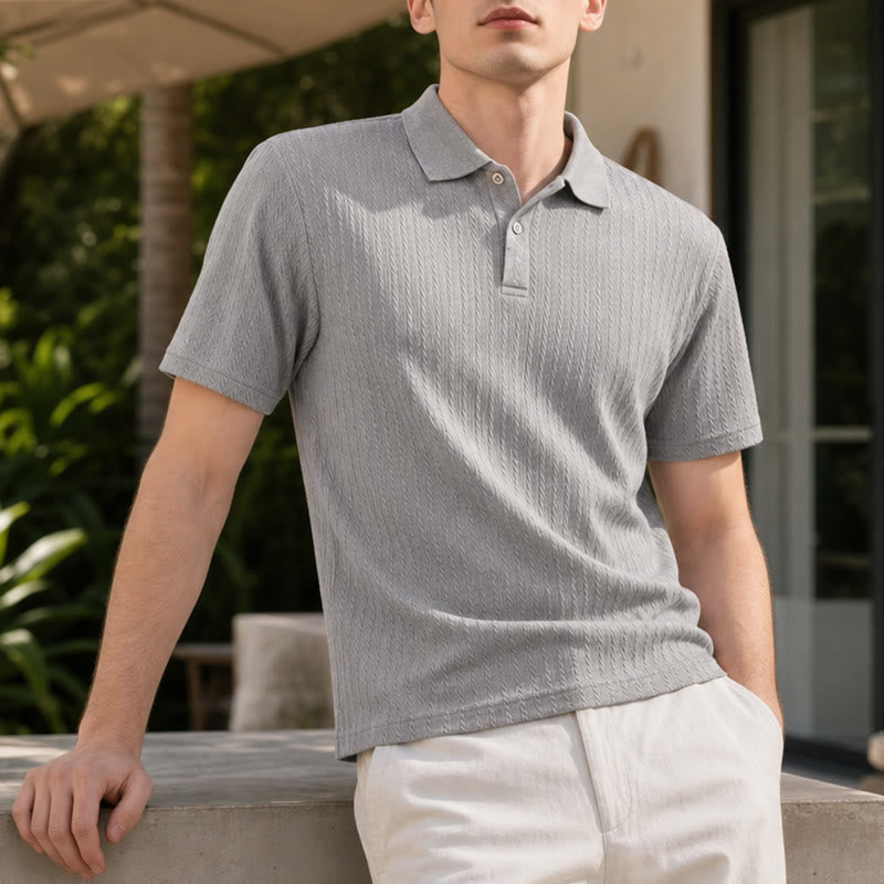 Polo décontracté pour homme en maille texturée respirante, coupe ample - Gris clair - 3XL - image 6