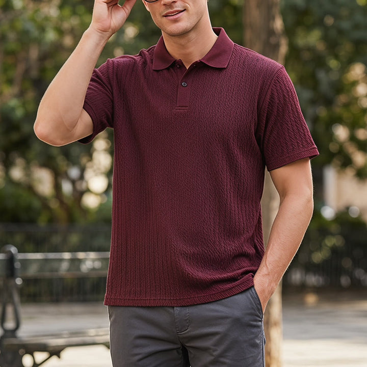 Polo décontracté pour homme en maille texturée respirante, coupe ample - Vin - 3XL - image 9