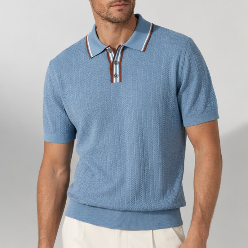 Polo à manches courtes en maille avec col contrastant pour homme - image 1