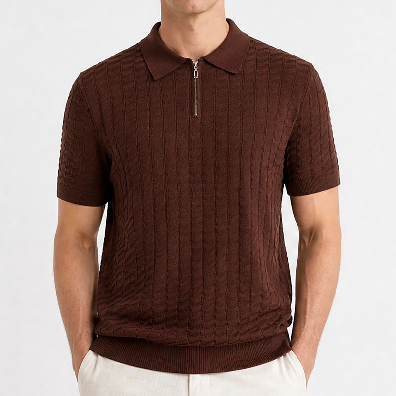 Polo à manches courtes et demi-zip en maille gaufrée pour homme - image 1