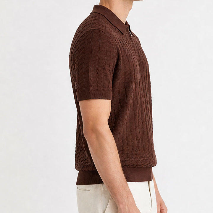 Polo à manches courtes et demi-zip en maille gaufrée pour homme - image 2