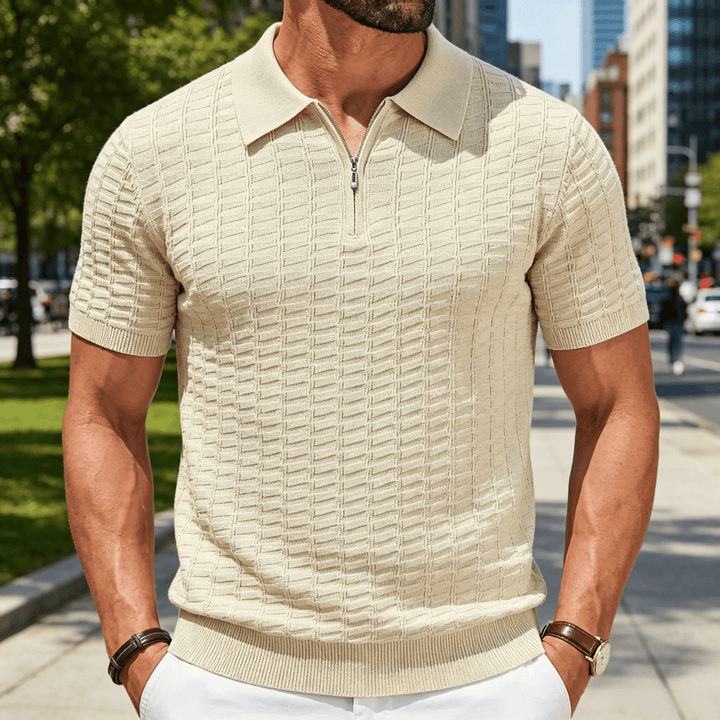 Polo à manches courtes et demi-zip en maille gaufrée pour homme - Abricot - 3XL - image 5