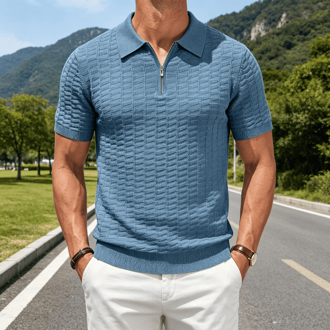 Polo à manches courtes et demi-zip en maille gaufrée pour homme - Bleu - 3XL - image 4