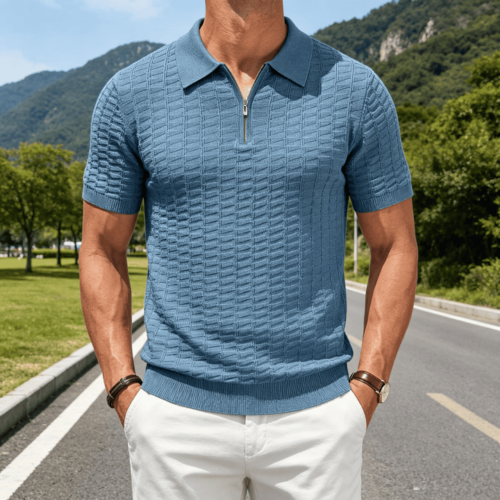 Polo à manches courtes et demi-zip en maille gaufrée pour homme - Bleu - 3XL - image 4