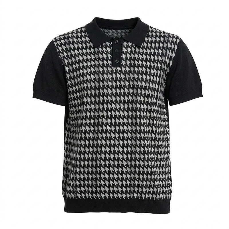 Polo à manches courtes en maille à motif pied-de-poule pour homme - image 13