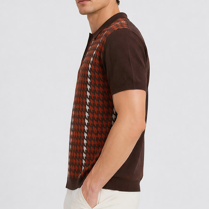 Polo à manches courtes en maille à motif pied-de-poule pour homme - image 2