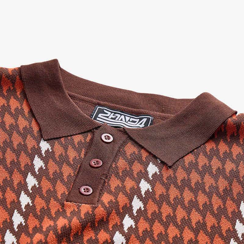 Polo à manches courtes en maille à motif pied-de-poule pour homme - image 6